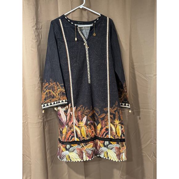 J pret Other - J. Pret by Junaid Jamshed Black Printed Kurta Lawn Tunic Size L Ethnic Pakistan